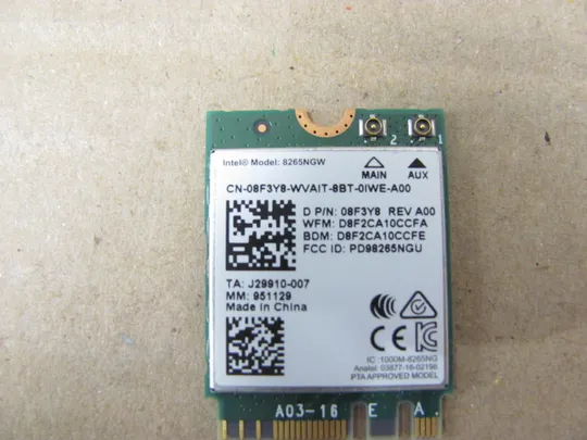 номер0638-11 WI-FI модуль 8265NGW 08F3Y8 для  Dell PRECISION 7520 7530 7540 7710 7720 Latitude E5480 E5490 E5491 E5495 E5590 E5580 E5590 E5591 E7280 E7390 оригінал З аукціону