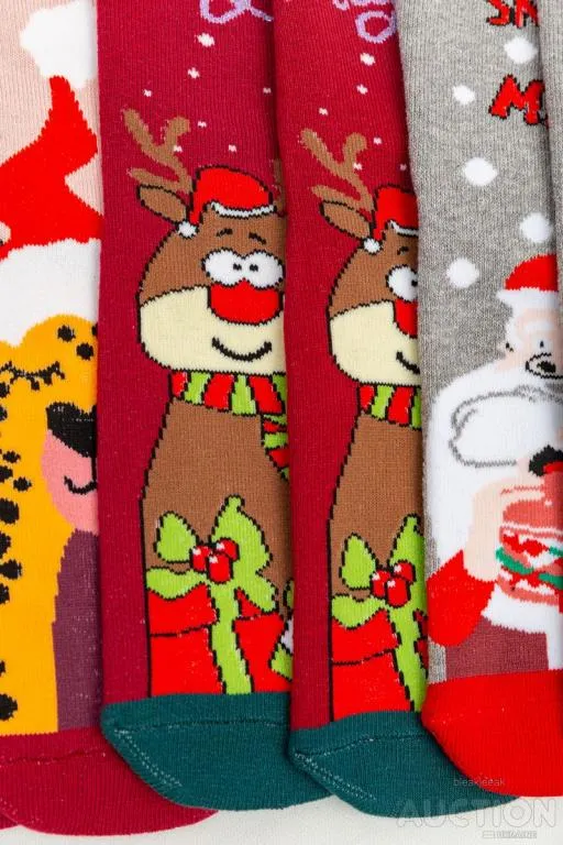 Комплект носков женских новогодних 3 пары, цвет светло-серый, светло-розовый,бордовый, 151R269 Продаж