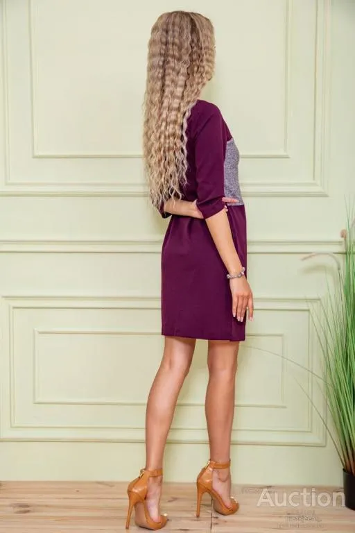 Короткое платье прямого кроя, бордового цвета, 172R003-1 З аукціону