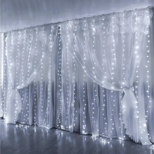 Гирлянда штора "Роса" от USB, 3x2м, 400 LED, 20 нитей, 8 режимов, IP44 Холодный белый З аукціону