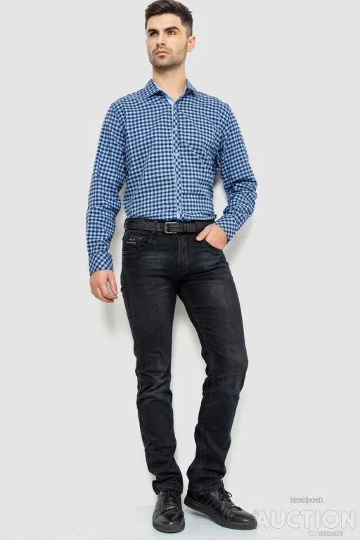 Купити Рубашка мужская в клетку байковая, цвет сине-голубой, 214R16-33-164