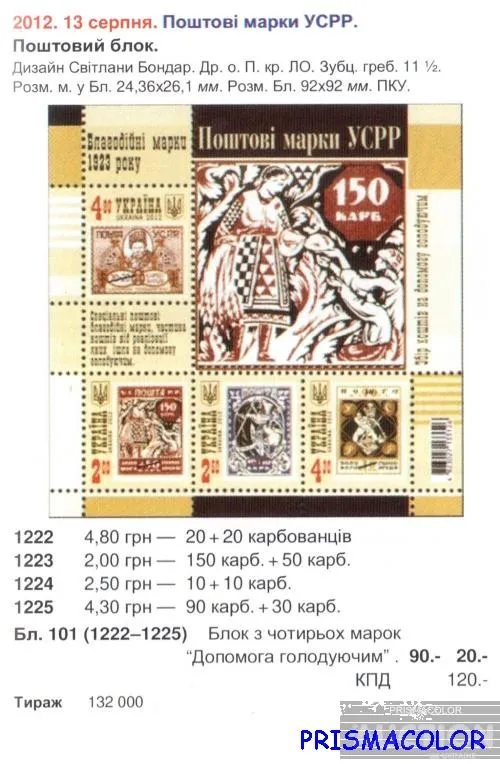 Купити ** УКРАИНА 2012 N1222-1225 (b101) блок Почтовые марки УССР ! !