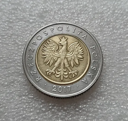 Купити (8082 ря) 5 злотих 2017 Польща (злотий, злоті, злотый, Польша, Polska) невелике зміщення
