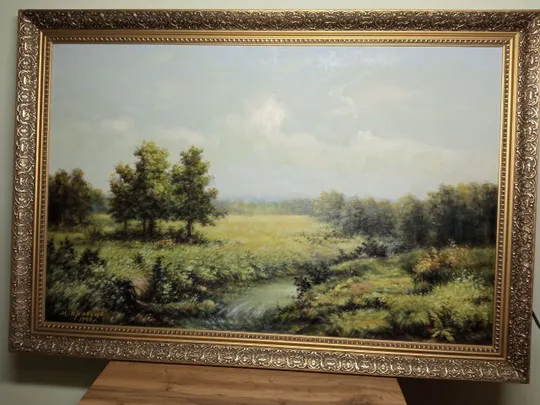 Картина пейзаж Летний день М. Кравець 1998 Струмок холст масло Ручей М. Кравец №193 Ціна