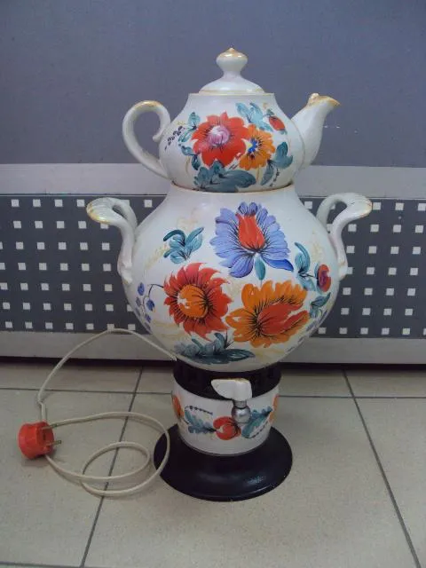 Электрический самовар с заварником фарфор ГФЗ городница петриковская роспись цветы 44,5 см №11170 Ціна