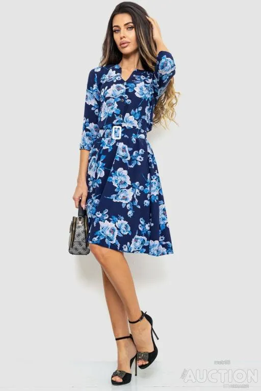 Купити Платьес поясом, цвет сине-голубой, 230R032-5