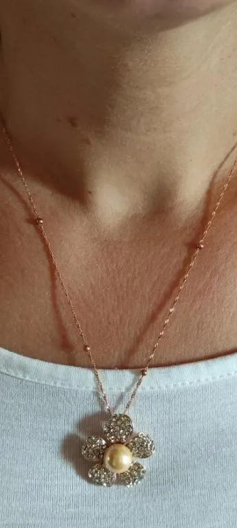 Купити Подвеска-цветок  покрытая золота с жемчугом и сапфирами, цепочка из цельного золота tn454