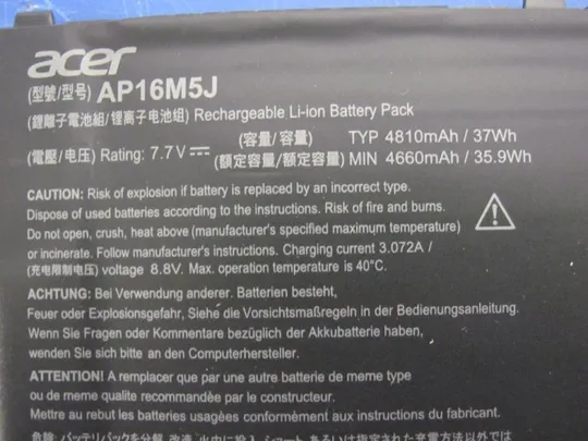 №204-13 аккумулятор, Акумуляторна батарея, живлення, battery AP16M5J 7.7V 37WH для Aspire 1 A114-31 оригінал Продаж