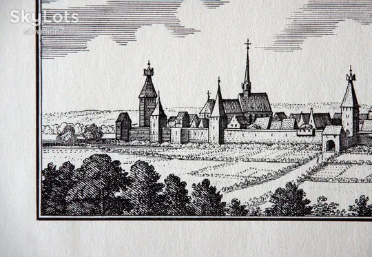 Старовинна гравюра на папері верже Вид на Дортмунд, 1647, M. Merian З аукціону