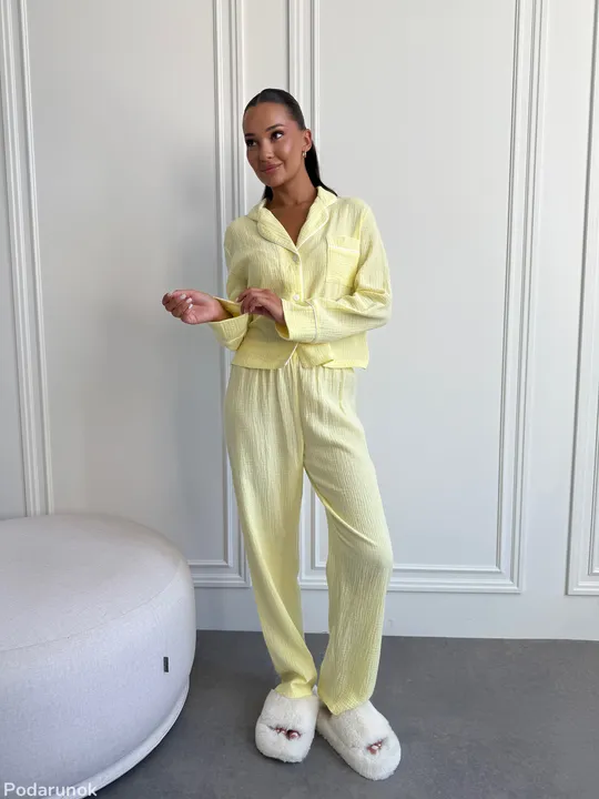 Жіночий домашній комплект з мусліну ніжний жовтий розмір S-M Де купити