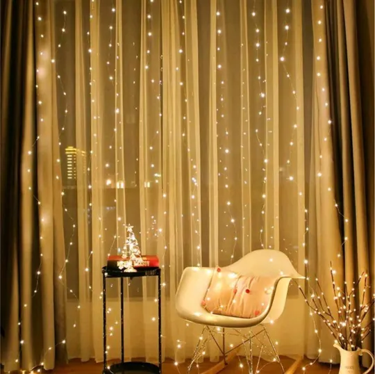 Гирлянда штора "Роса" от USB, 3x3м, 300 LED, 10 нитей, 8 режимов, IP44 Теплый белый Інтернет-аукціон