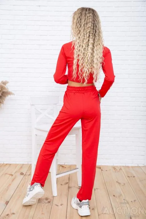 Повседневный женский костюм, укороченный реглан и штаны, Красный, 119R348 З аукціону