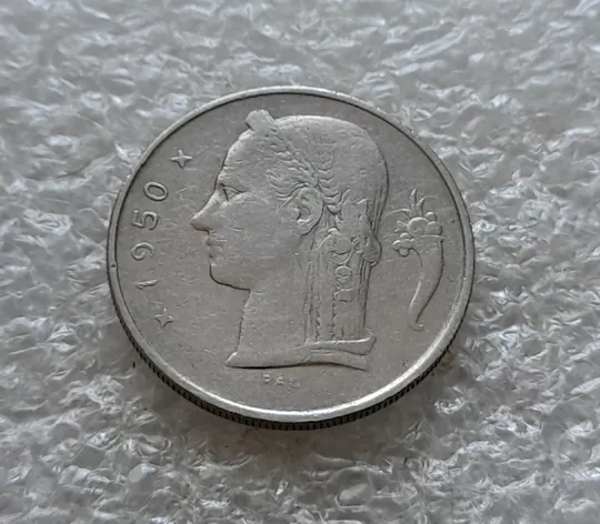 (5725) 1 франк 1950 Бельгія поворот (порушення соосності) (Бельгия) брак сдвиг, легенда голландською 'BELGIË' Де купити