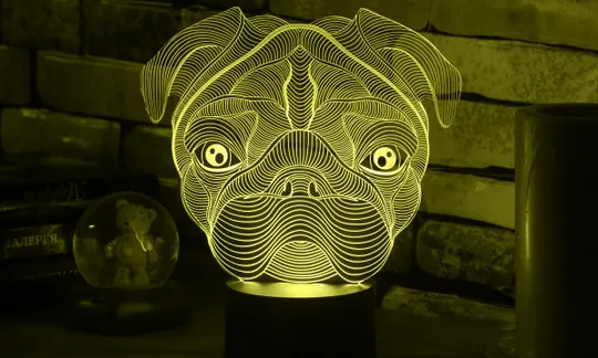 Акриловий світильник-нічник Мопс жовтий tty-n001419 Ціна