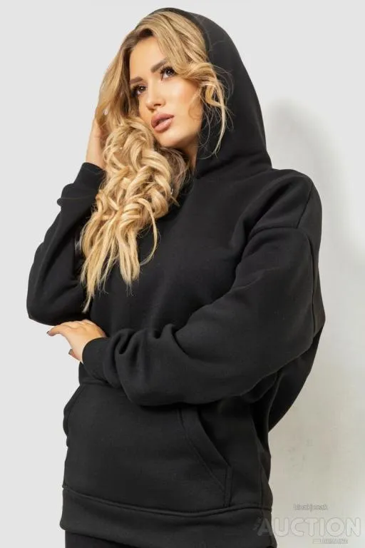 Худи женский на флисе, цвет черный, 241R3210 Де купити