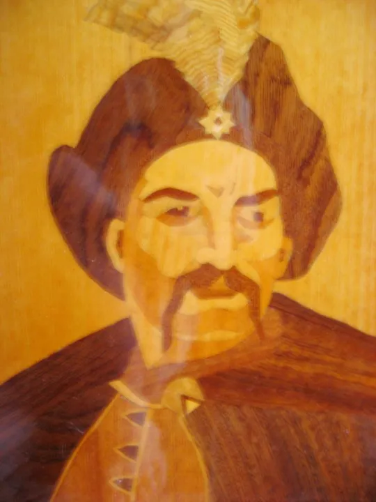 БОГДАН ХМЕЛЬНИЦКИЙ = Картина из дерева в технике Маркетри = Размер 28,5 см. Х 50 см. = СССР З аукціону