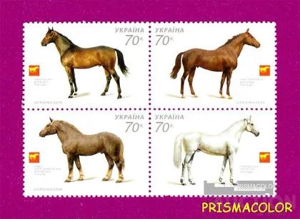 фото, ** УКРАИНА 2005 N680-683 сцепка Кони Фауна