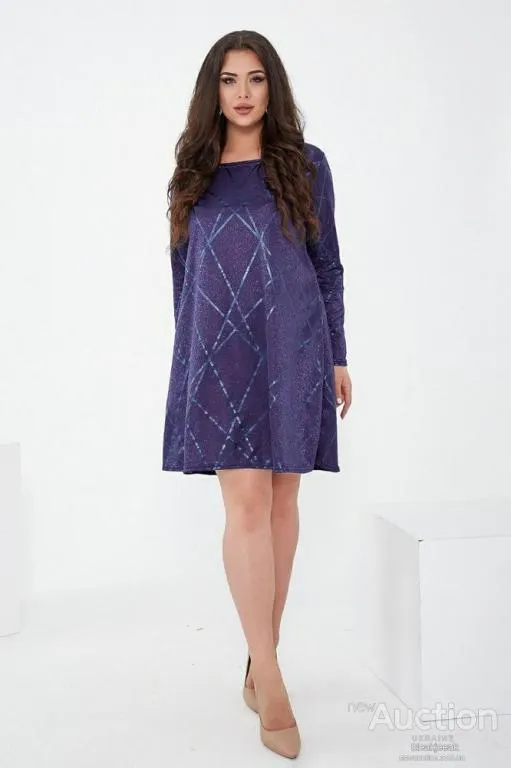 Короткое платье, синего цвета, из люрекса, 153R4052 Ціна