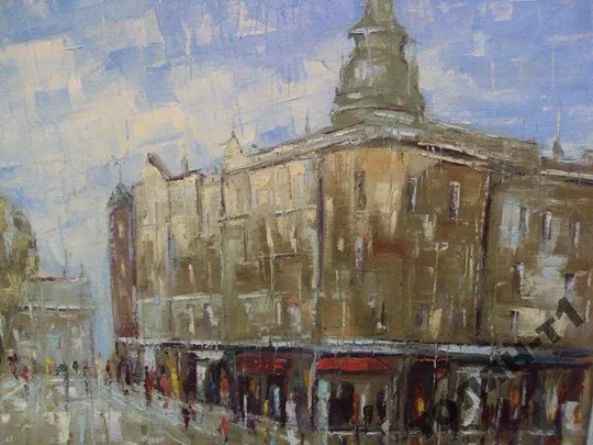 картина Пейзаж город дождь, холст масло С рамой 93,5х70 см, без рамы 90х66 см №12 З аукціону