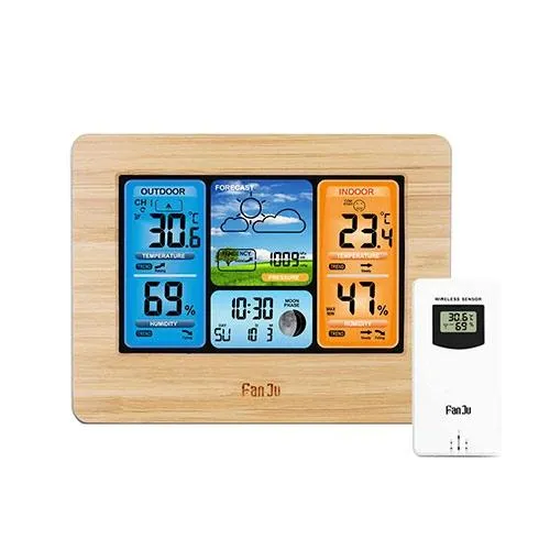 Метеостанция с барометром ЖК 5.7&amp;quot; выносным датчиком FanJu FJ3373, бамбук Ціна