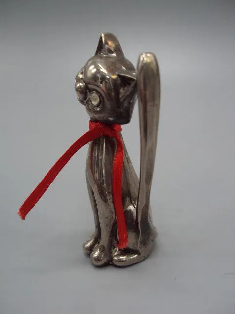Фигура миниатюра статуэтка кот с бантиком металл Европа кошка с бантом высота 7,3 см №15044 Недорого