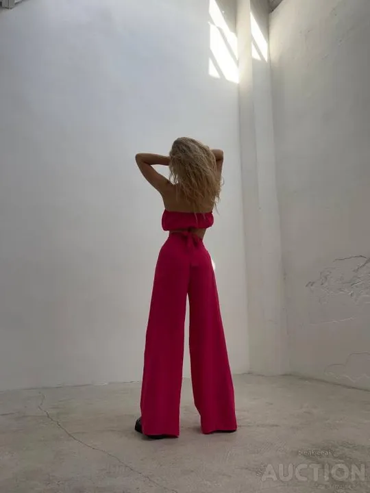 Жіночий костюм двійка спідниця-брюки та топ колір малиновий З аукціону