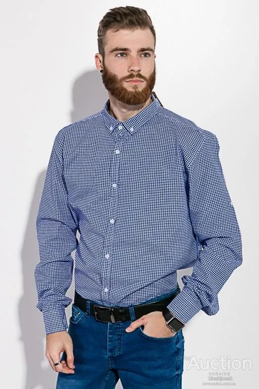 Купити Рубашка, сине-белая в клетку, с длинными рукавами, 511F006