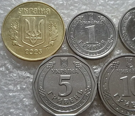(7610) набір 2023: 50 копійок 2023, 1 гривня 2023, 2 гривні 2023, 5 гривень 2023, 10 гривень 2023 З аукціону