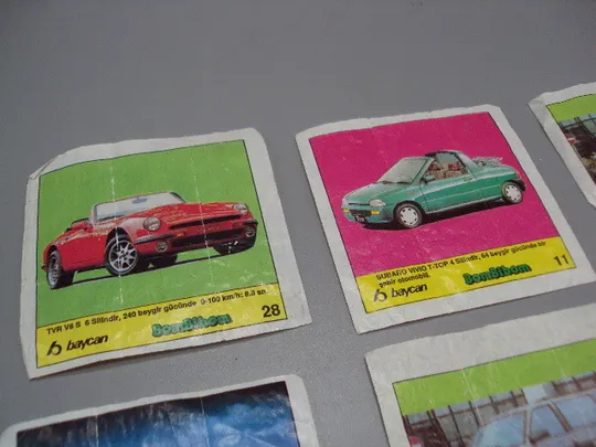 Вкладыши от жвачек Baycan BomBibom 1, 7, 11, 14, 22, 23, 28, 41, 47,48 машины авто 11 шт №17938мя Недорого