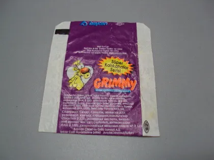 фото, Обертка от жвачки Grimmy 1994 Turkey Baycan фантик этикетка Гримми Комиксы про желтую собаку №17898м