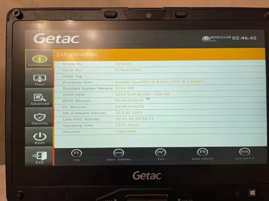 Захищений ноутбук-трансформер Getac V110 G5, 11.6&quot;, i5-8265U, 16GB, 256GB, 4G LTE Інструкція