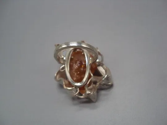 Женское кольцо листья листочки янтарь серебро 925 проба Украина вес 16,91 г 20 размер новое №14373 Інтернет-аукціон