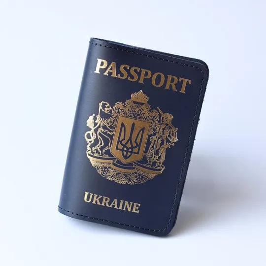 Обкладинка для паспорта "Passport+великий Герб України",темно-синя з позолотою. Ціна
