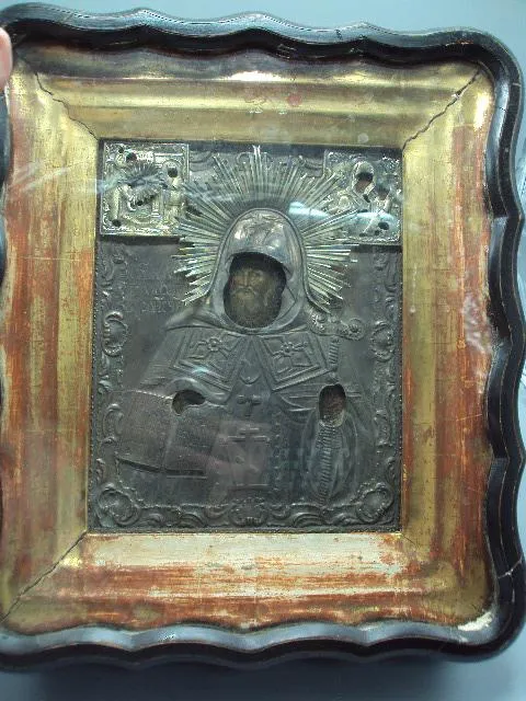 Икона Святой Митрофан Воронежский в окладе серебро 84 проба клеймо ФФ и киот №13865 Ціна