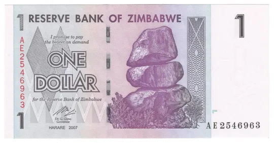 1 долар 2007 року UNC Зімбабве Ціна