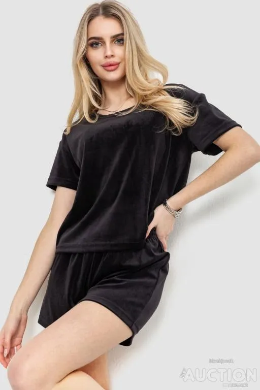 Домашний костюм велюровый, цвет черный, 102R272-3 Ціна