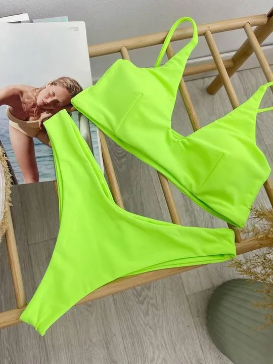 Купити Купальник топ (знімні чашки) і високі плавки бразиліани біфлекс Christel 06 неон зелений розмір L