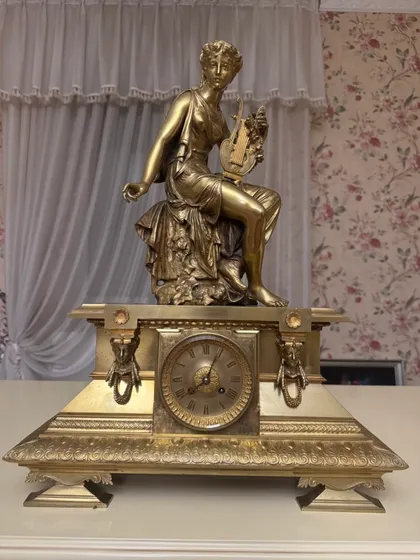 фото, Оригінальний французький бронзовий фігурний камінний годинник в стилі Людовика XIV