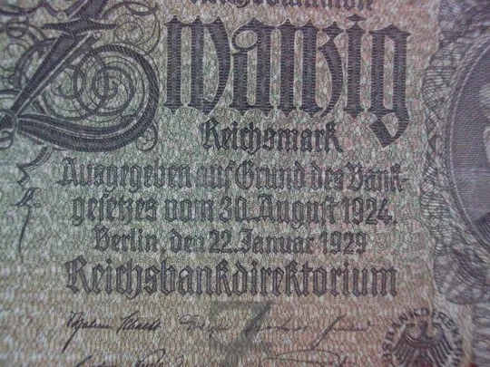 Купити банкнота 20 рейхсмарок 1924 год  германия №222