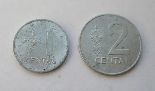1 и 2 ЦЕНТОВ = 1991 г. = ЛИТВА Ціна