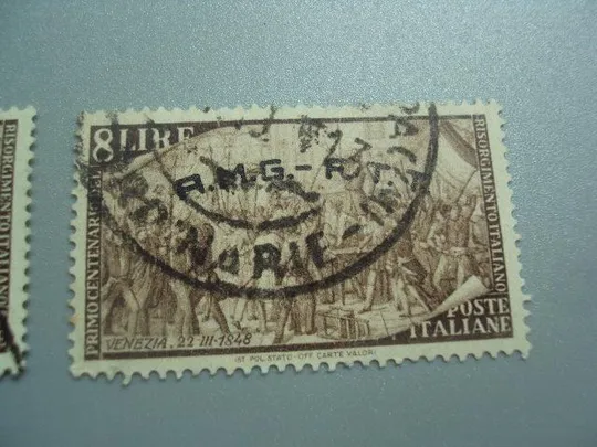 Купити марки Италия 1948 история 8 лир Венеция Триест надпечатка лот 2 шт гаш №2843