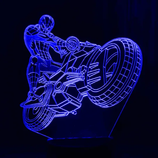 Акриловий світильник-нічник Людина-Павук мотоцикл синій tty-n001276 Ціна
