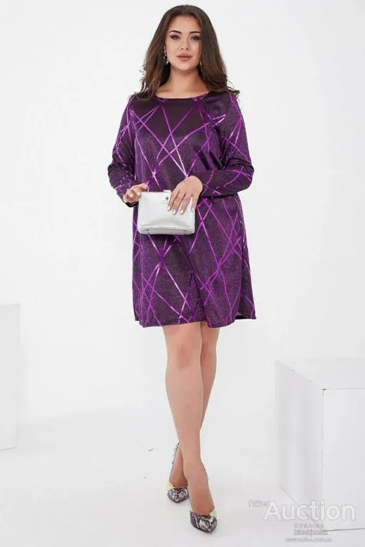 Короткое платье, фиолетового цвета, из люрекса, 153R4052 Продаж