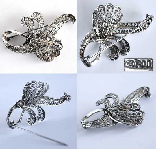 Брошка Лілія філігрань срібло 800 проба Germany Характеристики