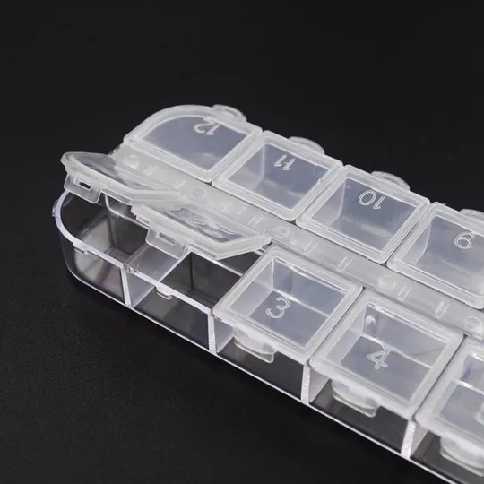 Контейнер органайзер для бисера на 12 ячеек 13*5*1 см прозрачный пластик Характеристики