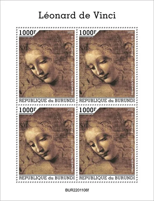 Купити Бурунди-Живопись-Леонардо да Винчи-2022. Чистый полный комплект-2 М/Листа + серия 1 марка MNH.