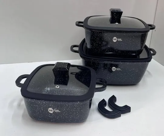 Набор квадратных кастрюль с силиконовыми крышками и  5-ти слойным дном Higher Kitchen HK-323 Черный Ціна