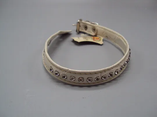 Ошейник белый винил-кожа для кота или собаки с камушками  1,9 см новый №15539 Ціна