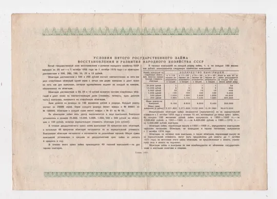 Купити ПЯТЫЙ ГОСУДАРСТВЕННЫЙ ЗАЕМ ВОССТАНОВЛЕНИЯ И РАЗВИТИЯ Н/Х СССР = Облигация 10 руб. = 1950 р.