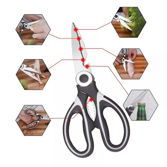 Кухонные ножницы с орехоколом и открывалкой металлические 20*9*1,5 см в чехле Недорого